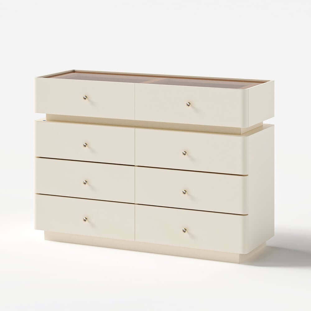 Modern Double Dresser with LED Lighting and Jewelry Storage