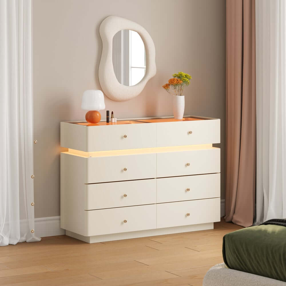 Modern Double Dresser with LED Lighting and Jewelry Storage