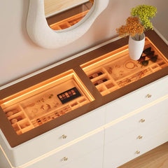 Modern Double Dresser with LED Lighting and Jewelry Storage