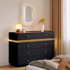 Modern Double Dresser with LED Lighting and Jewelry Storage