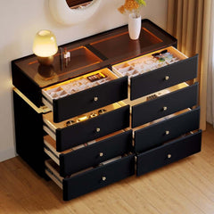Modern Double Dresser with LED Lighting and Jewelry Storage