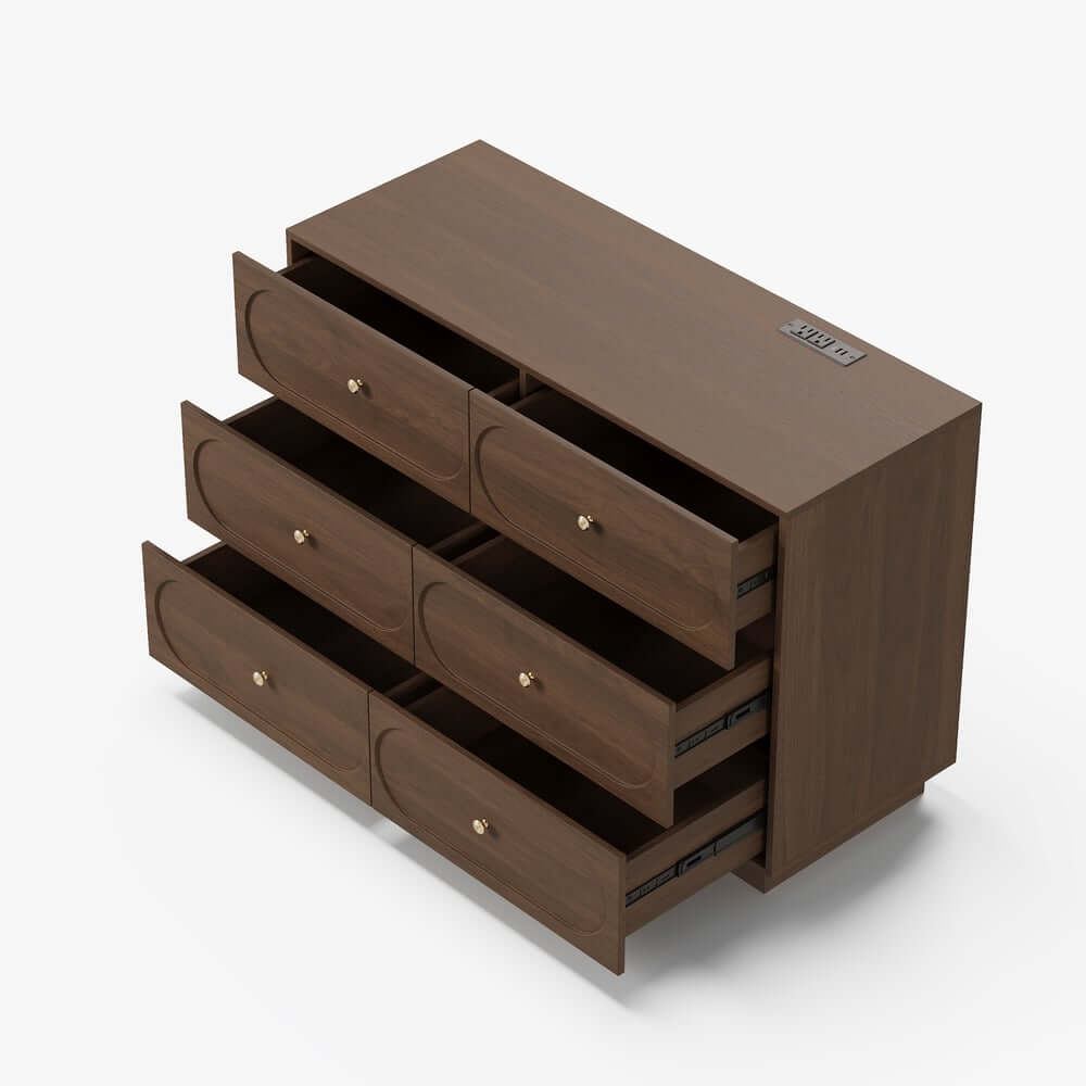 Modern Double Dresser with Six Drawers and Built-In Outlets