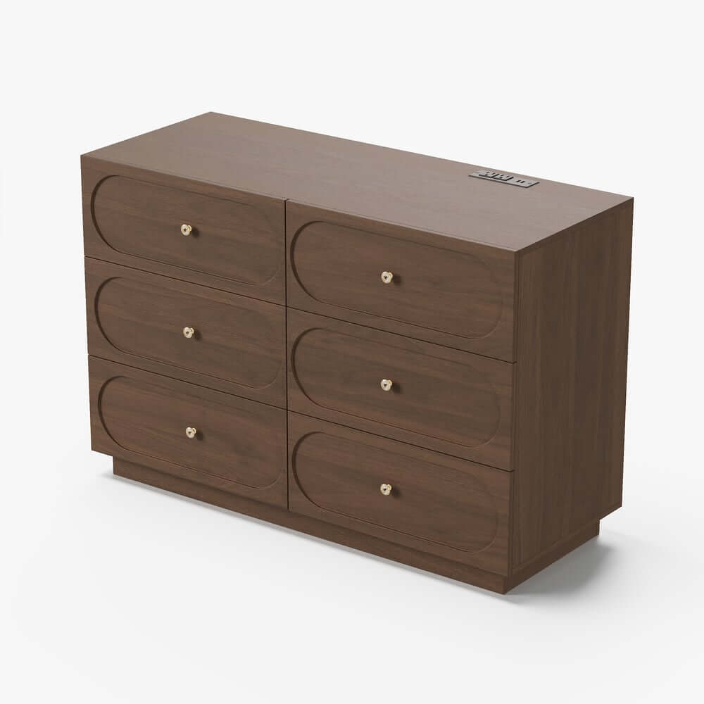Modern Double Dresser with Six Drawers and Built-In Outlets