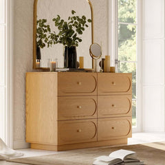Modern Double Dresser with Six Drawers and Built-In Outlets