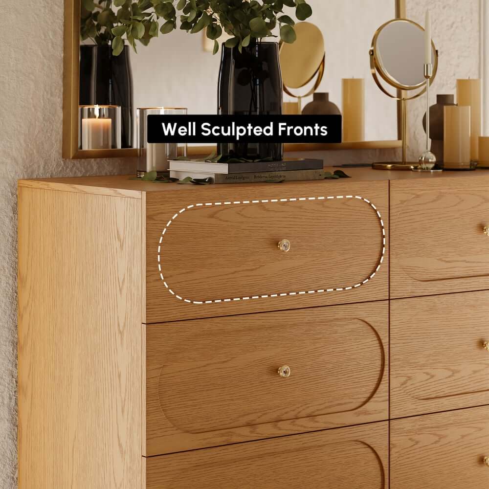 Modern Double Dresser with Six Drawers and Built-In Outlets
