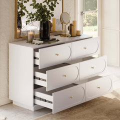 Modern Double Dresser with Six Drawers and Built-In Outlets