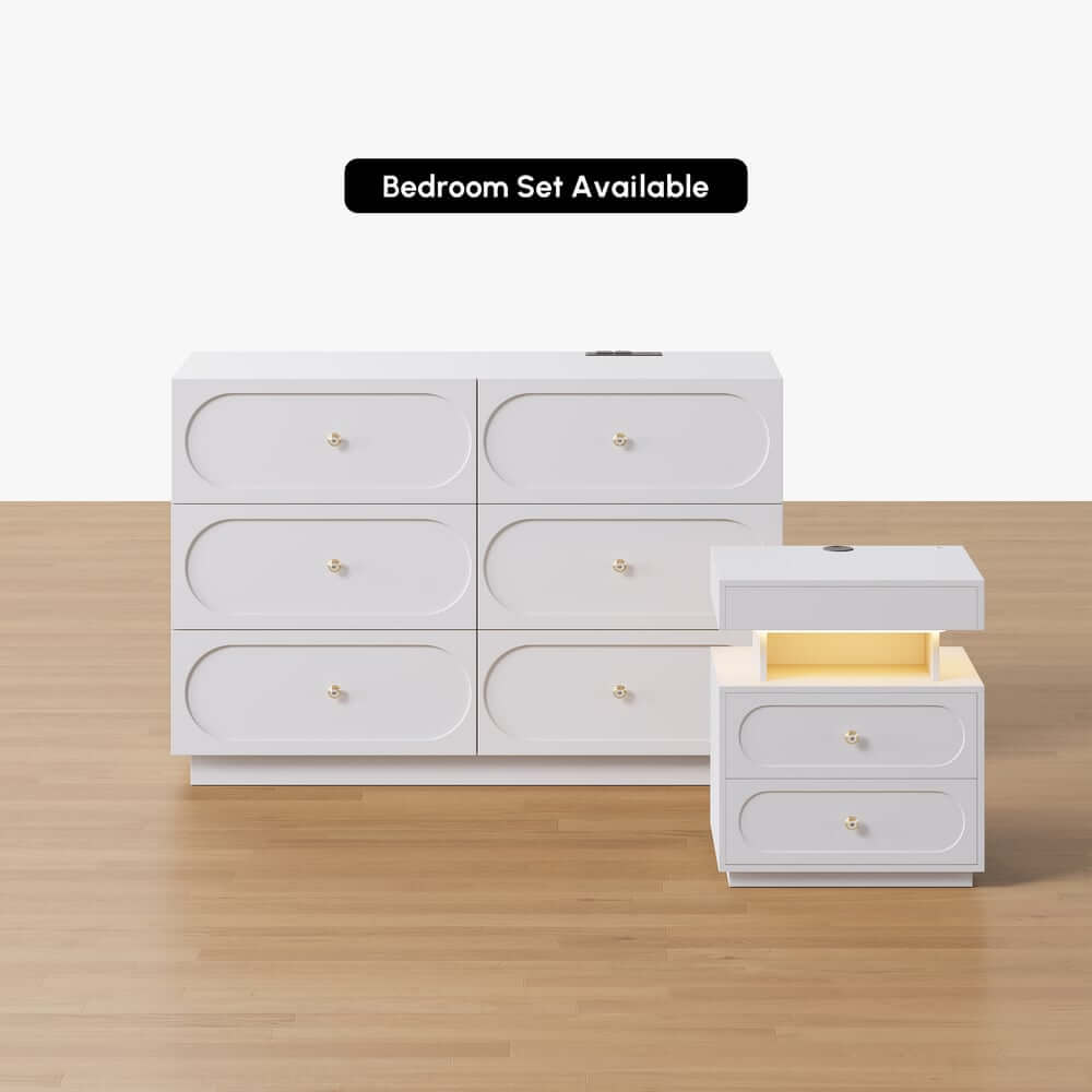 Modern Double Dresser with Six Drawers and Built-In Outlets