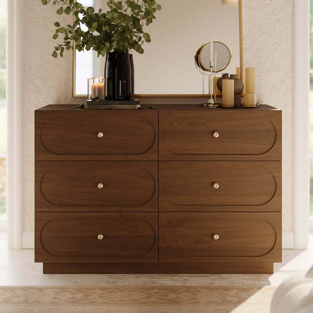Modern Double Dresser with Six Drawers and Built-In Outlets