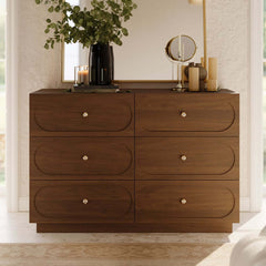 Modern Double Dresser with Six Drawers and Built-In Outlets