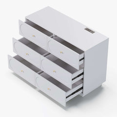 Modern Double Dresser with Six Drawers and Built-In Outlets