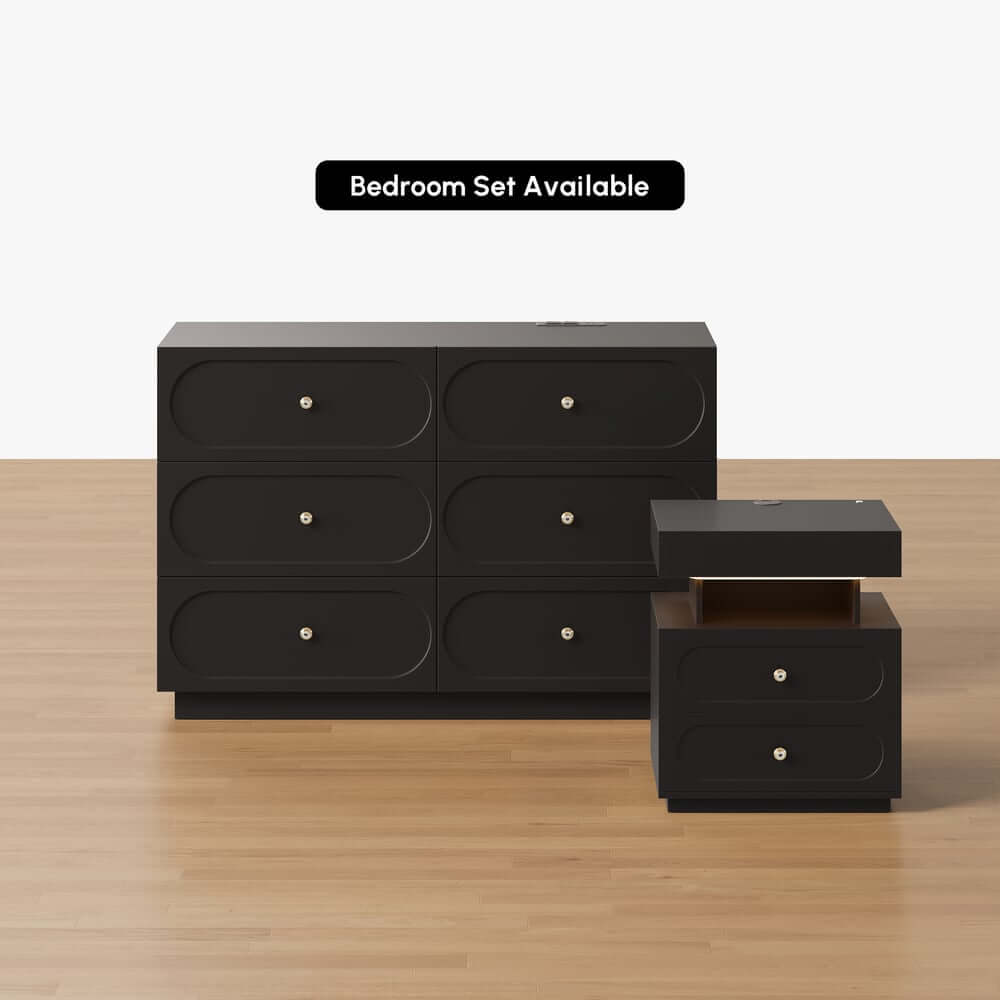 Modern Double Dresser with Six Drawers and Built-In Outlets