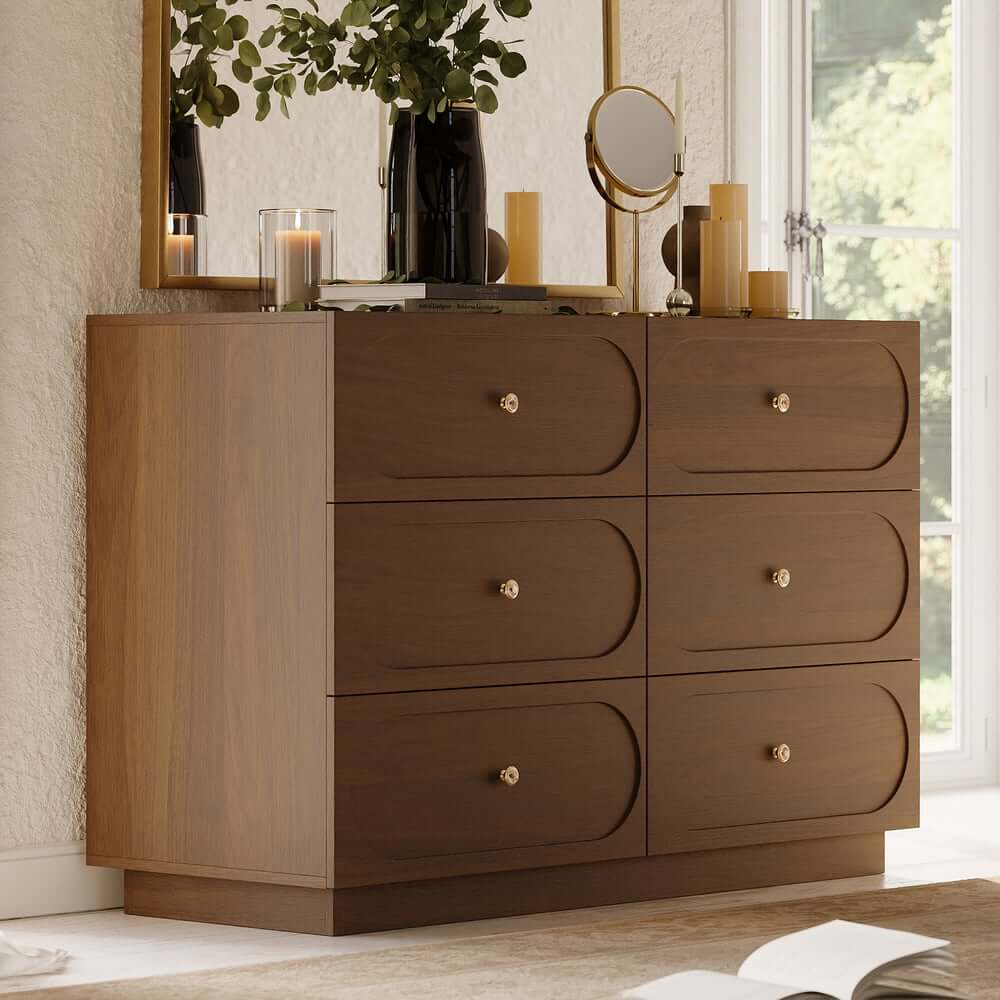 Modern Double Dresser with Six Drawers and Built-In Outlets