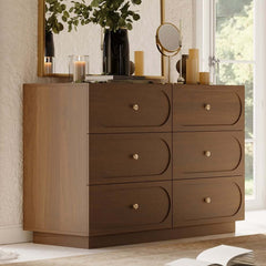 Modern Double Dresser with Six Drawers and Built-In Outlets