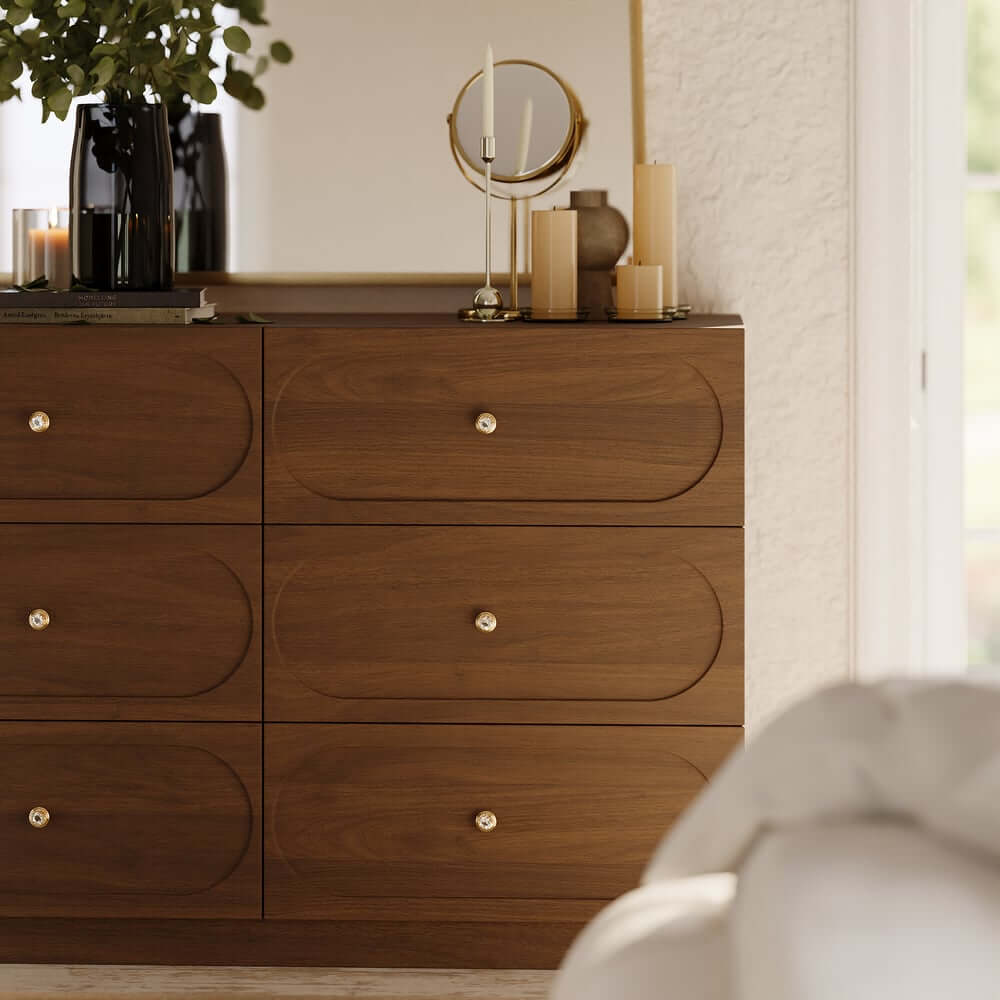 Modern Double Dresser with Six Drawers and Built-In Outlets