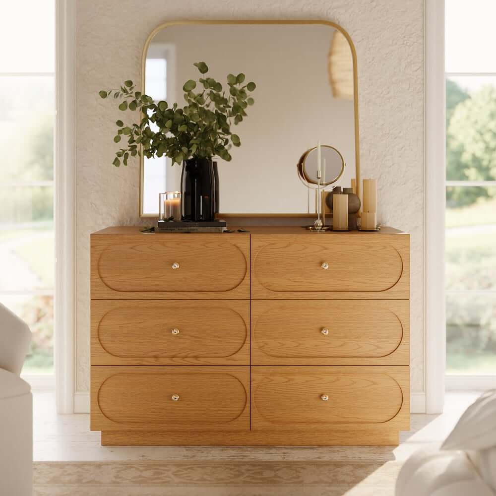 Modern Double Dresser with Six Drawers and Built-In Outlets