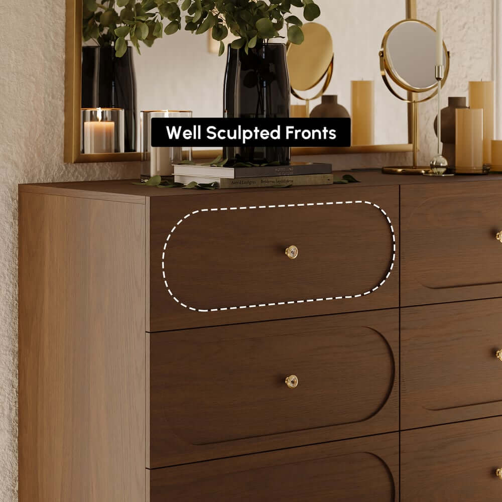 Modern Double Dresser with Six Drawers and Built-In Outlets