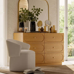 Modern Double Dresser with Six Drawers and Built-In Outlets
