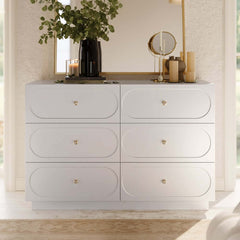 Modern Double Dresser with Six Drawers and Built-In Outlets