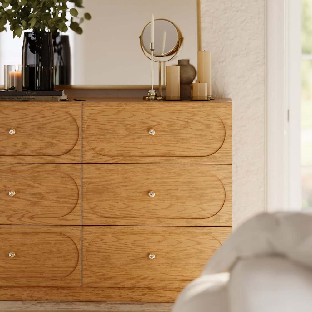 Modern Double Dresser with Six Drawers and Built-In Outlets