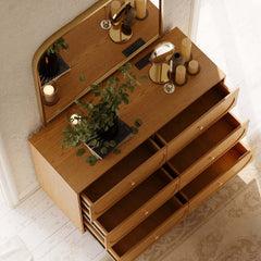 Modern Double Dresser with Six Drawers and Built-In Outlets