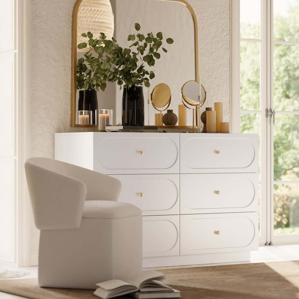 Modern Double Dresser with Six Drawers and Built-In Outlets