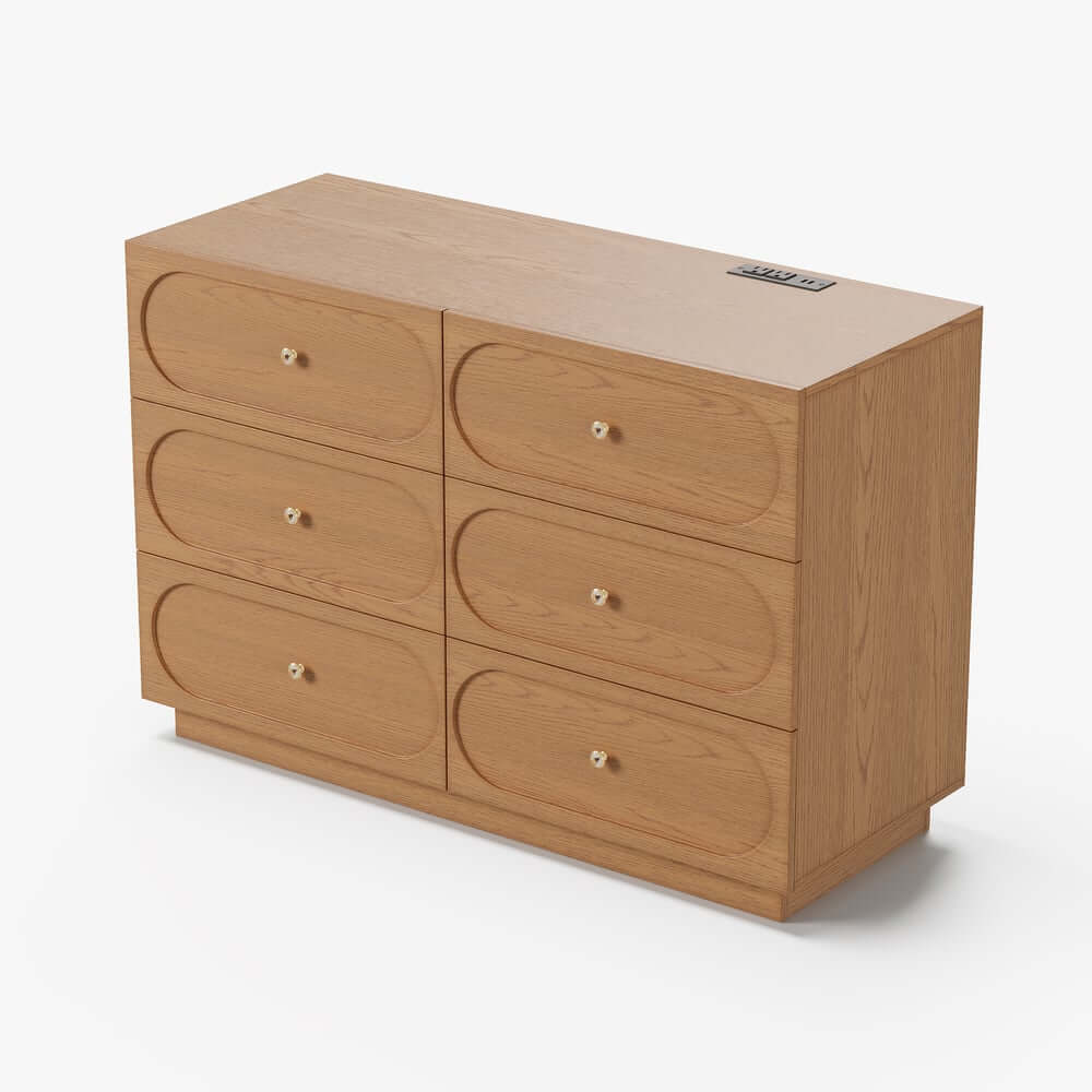 Modern Double Dresser with Six Drawers and Built-In Outlets