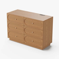Modern Double Dresser with Six Drawers and Built-In Outlets