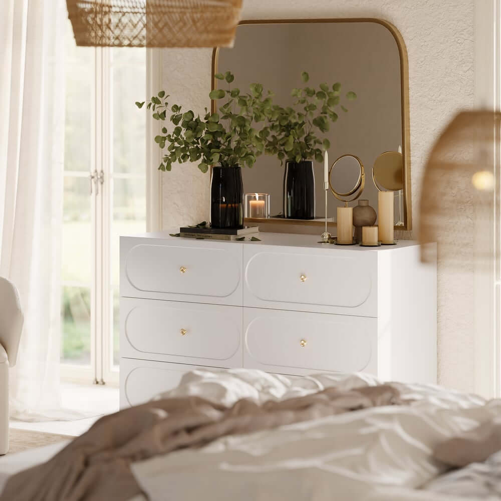 Modern Double Dresser with Six Drawers and Built-In Outlets