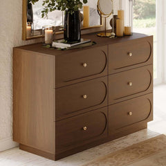 Modern Double Dresser with Six Drawers and Built-In Outlets