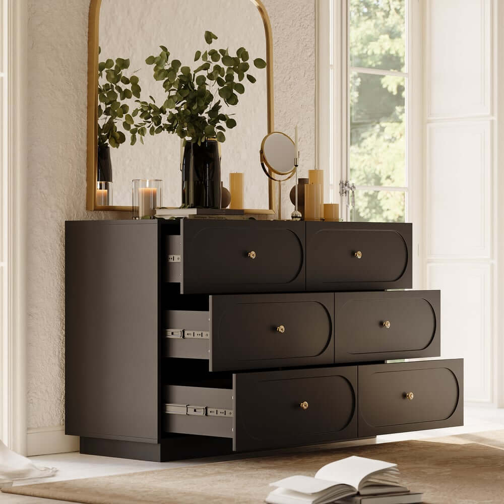 Modern Double Dresser with Six Drawers and Built-In Outlets