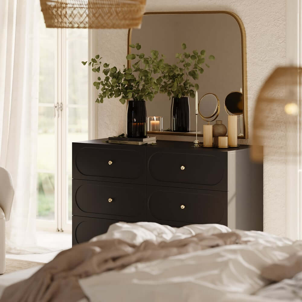 Modern Double Dresser with Six Drawers and Built-In Outlets