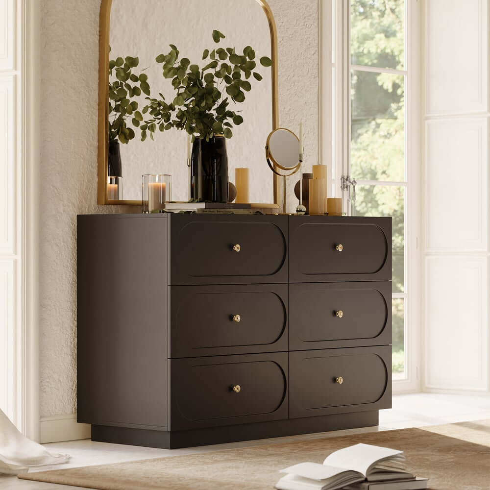 Modern Double Dresser with Six Drawers and Built-In Outlets