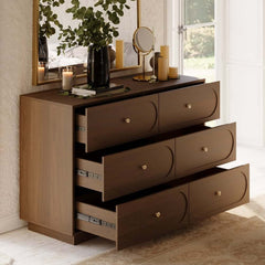 Modern Double Dresser with Six Drawers and Built-In Outlets