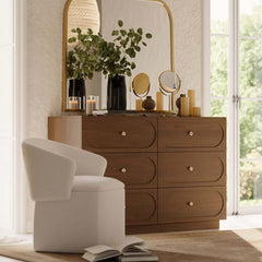 Modern Double Dresser with Six Drawers and Built-In Outlets