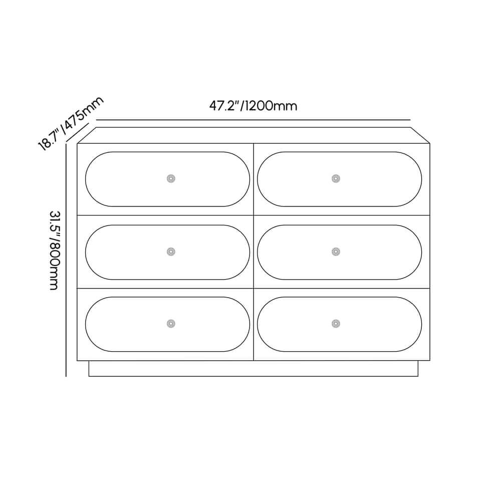 Modern Double Dresser with Six Drawers and Built-In Outlets Dimensions