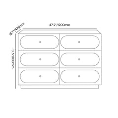 Modern Double Dresser with Six Drawers and Built-In Outlets Dimensions