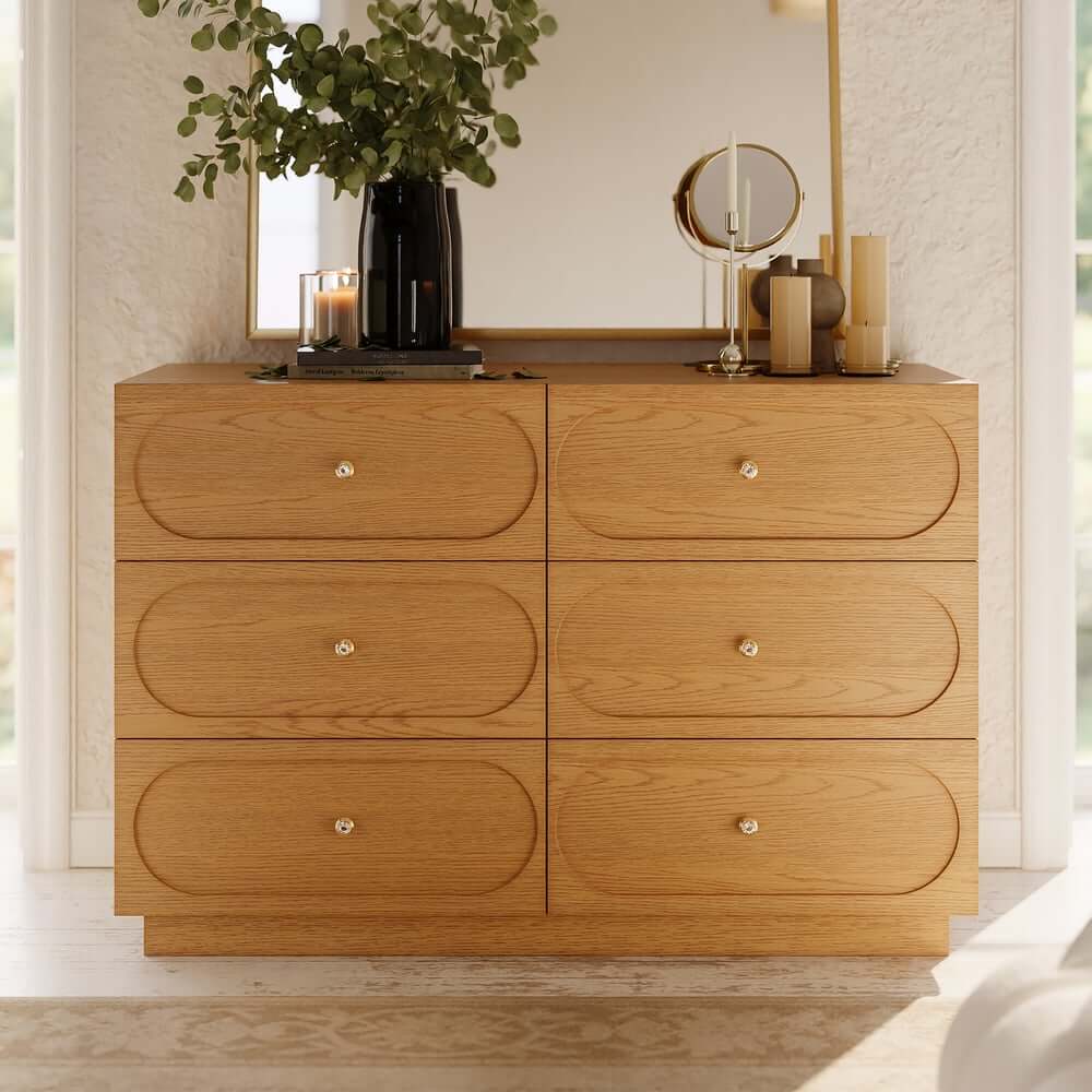 Modern Double Dresser with Six Drawers and Built-In Outlets Main Product Image