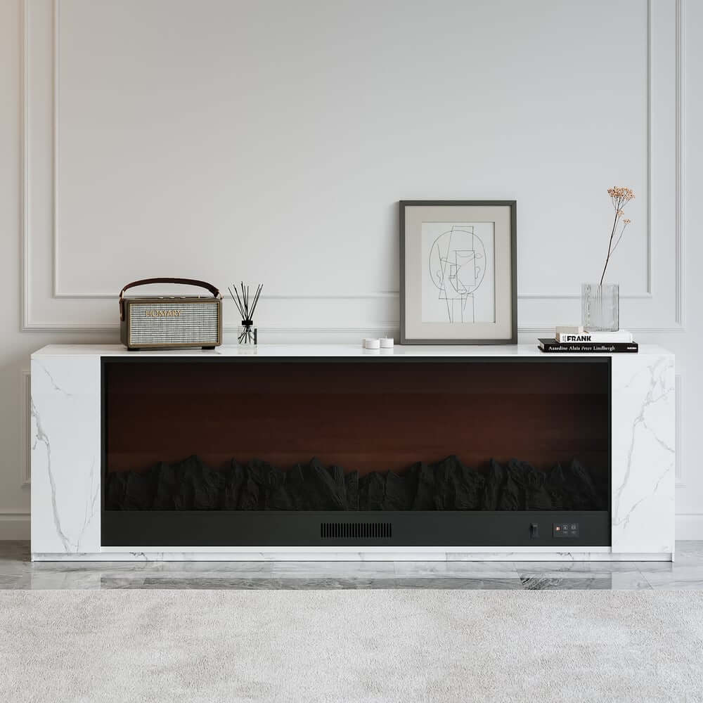 Modern Electric Fireplace TV Stand, 70-79 Inch, Sintered Stone