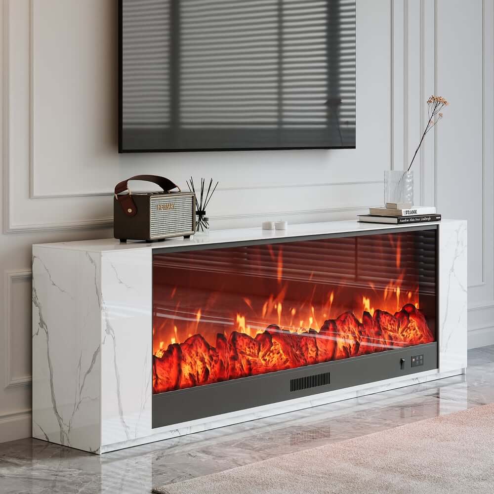 Modern Electric Fireplace TV Stand, 70-79 Inch, Sintered Stone