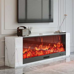 Modern Electric Fireplace TV Stand, 70-79 Inch, Sintered Stone