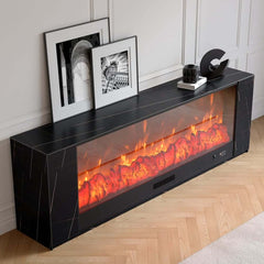 Modern Electric Fireplace TV Stand, 70-79 Inch, Sintered Stone