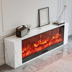Modern Electric Fireplace TV Stand, 70-79 Inch, Sintered Stone