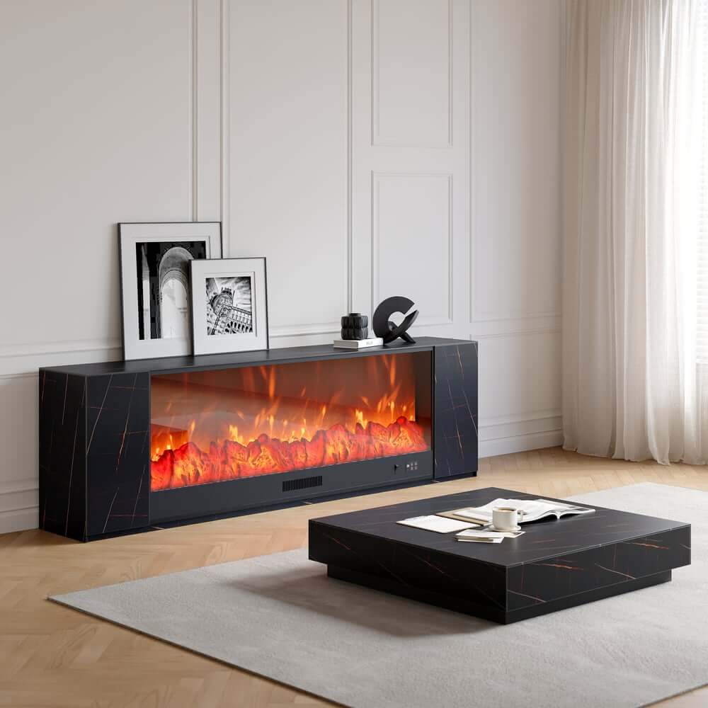 Modern Electric Fireplace TV Stand, 70-79 Inch, Sintered Stone