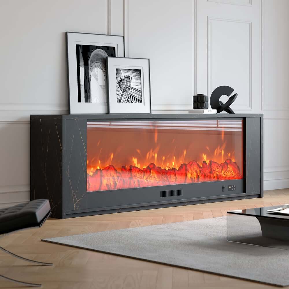 Modern Electric Fireplace TV Stand, 70-79 Inch, Sintered Stone