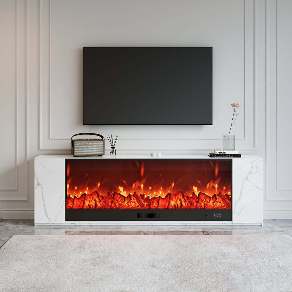 Modern Electric Fireplace TV Stand, 70-79 Inch, Sintered Stone