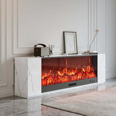 Modern Electric Fireplace TV Stand, 70-79 Inch, Sintered Stone