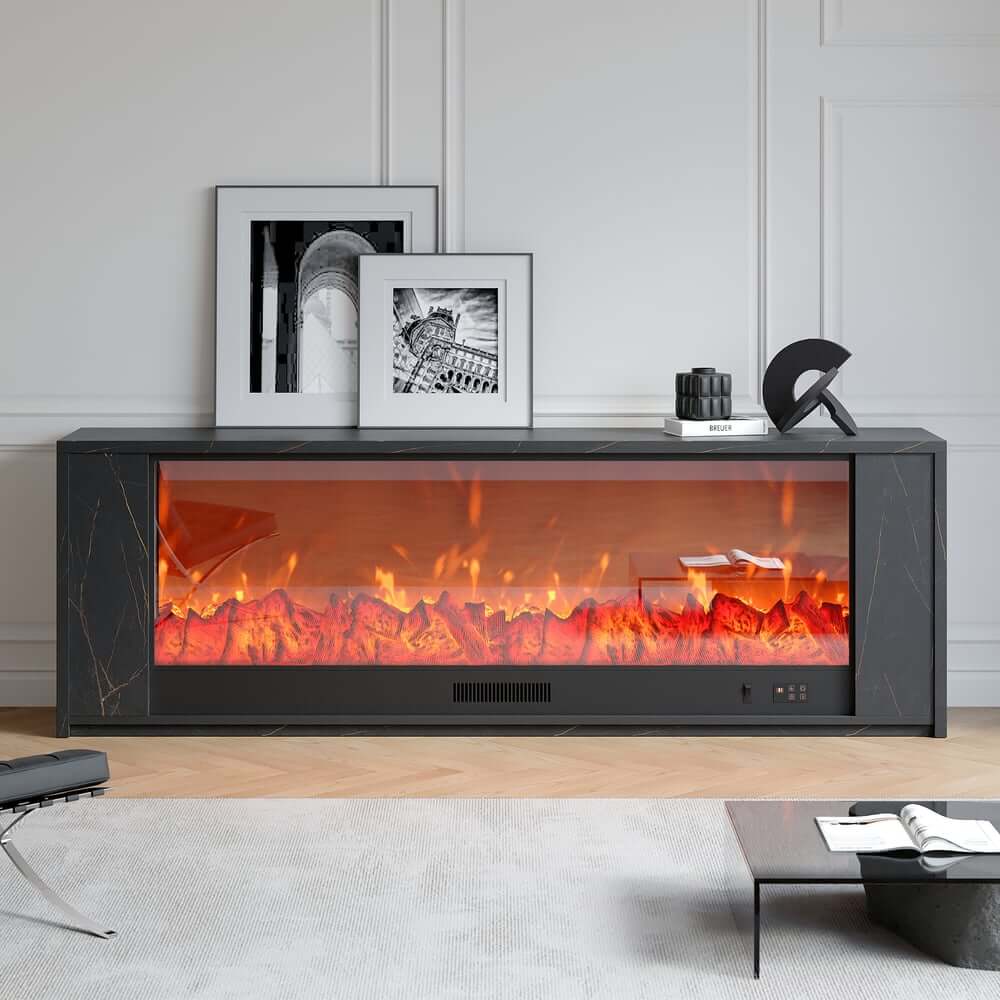 Modern Electric Fireplace TV Stand, 70-79 Inch, Sintered Stone