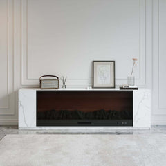 Modern Electric Fireplace TV Stand, 70-79 Inch, Sintered Stone