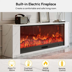 Modern Electric Fireplace TV Stand, 70-79 Inch, Sintered Stone