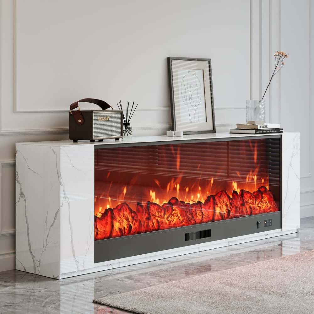 Modern Electric Fireplace TV Stand, 70-79 Inch, Sintered Stone